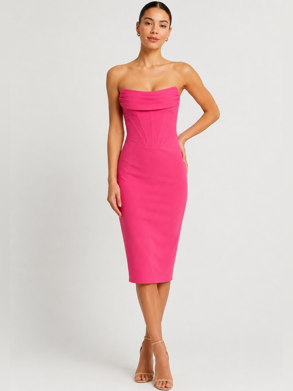 Lavish Alice Strapless Corset Midi Dress Hot Pink NWT Size 6 Cocktail Party